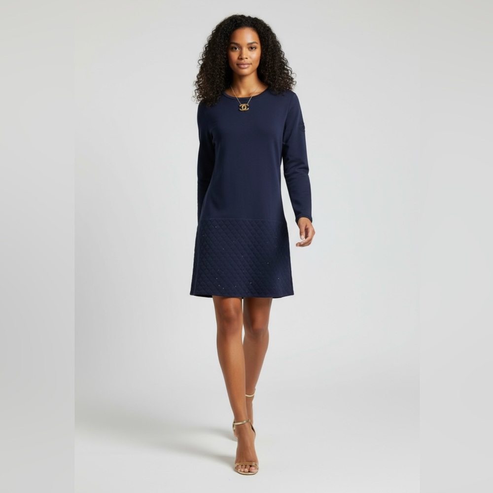 Chanel Navy Blue CC Quilted Dress - Picture 1 of 16